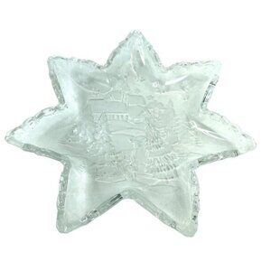 Mikasa 12" Glass Star Bowl Snowy Cottage Winter Scene Christmas Crystal Holiday